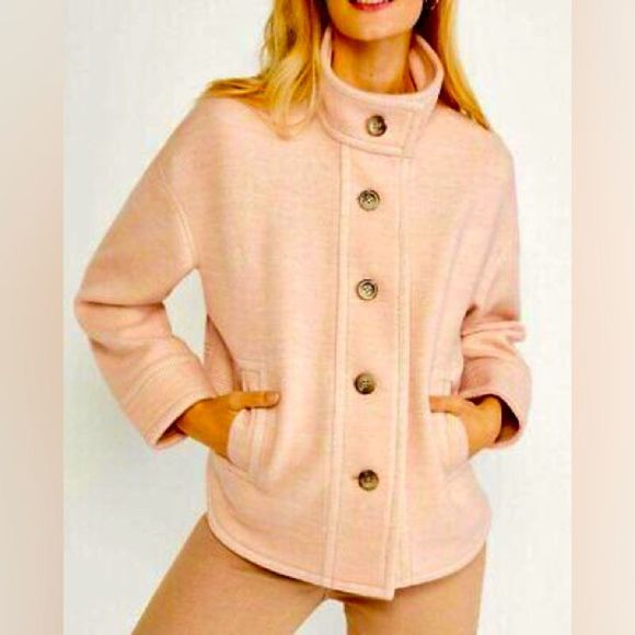 Ann Taylor Jackets & Blazers - Ann Taylor Pink Herringbone Funnel Neck Women’s Coat SZ S